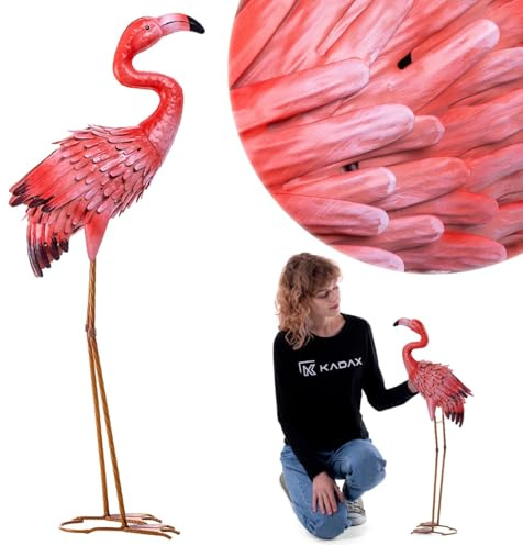 KADAX Figura de flamenco, 76 cm, figura de jardín grande de acero con recubrimiento en polvo, figura decorativa para estanque, decoración de jardín de metal para jardín y estanque, estatua de jardín