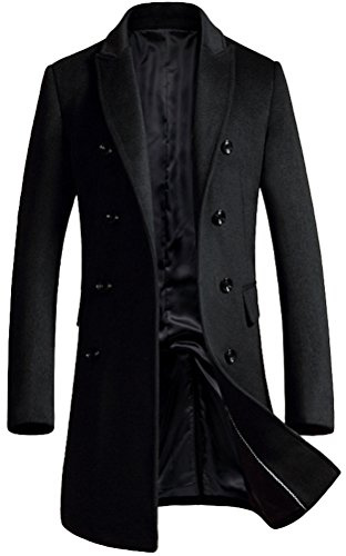 Vogstyle Uomo Monopetto Cappotti Lana Sottile Cappotto Trench Casual Stile 1-Nero L