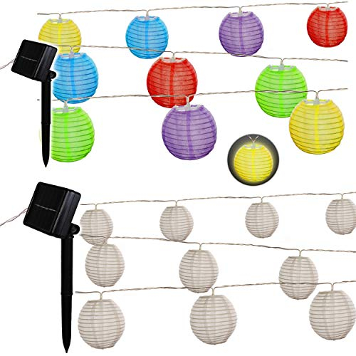 alles-meine.de GmbH SOLAR Licht - LED - Lichterkette/Lampionkette - 4,70 Meter - wetterfest - AUßEN & INNEN - 10 Bunte oder weiße Stoff - Kugeln/Lampions - 8 cm - Solarbetrie..