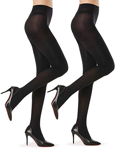 G&Y 2 Pairs Semi Opaque Tights for Women - 40D Microfiber Control Top Pantyhos (S,Black2)
