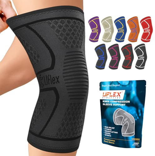 UFlex Athletics Knee Brace for Men and Women Knee Compression Sleeve Support for Arthritis Joint Pain Relief, Workout, Swelling, Sports, Circulation, Running, Recovery Support for ACL & Meniscus Tear Medium Black
