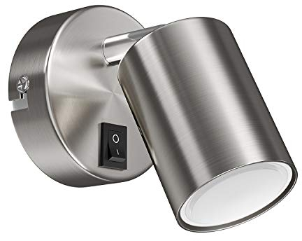 ledscom.de Foco de pared WAIKA, de una sola luz, con interruptor, GU10, cromo mate, incl. lámpara LED GU10 (blanco, 4,888W, 450lm, 100°)