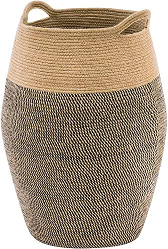 Grand panier à linge de 65 cm de hauteur, panier à linge en corde de jute tissée et coton, panier à linge sale pliable avec poignée, organisateur de buanderie