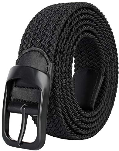 Drizzte Plus Size Men's Belt, 110-190CM, Casual Elastic Black Braided Stretchy Fabric Web Belts