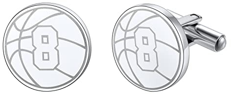 Gemelos redondos personalizados acero inoxidable 316L de hombres pelota baloncesto gemelos básicos con números grabados para camisa traje esmoquín accesorios decorativos de ropa regalo boda