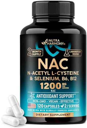 NAC Supplement | Selenium | B6 | B12 - Antioxidant, Immune Support - N Acetyl Cysteine 600 mg per Capsule, 1200 mg per Serving - Made in USA - Non-GMO, Gluten-Free, Vegan - 120 caps, 2 Month Supply