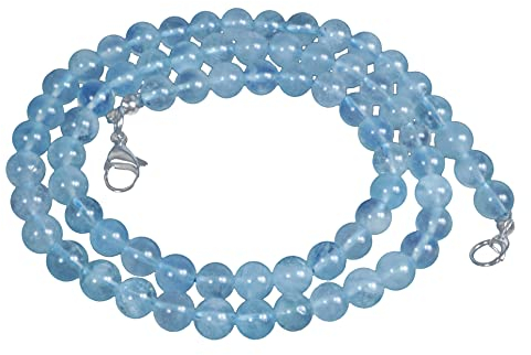 Lebensquelle Plus Aquamarin Kugelkette | Ø 6mm Kugeln mit Karabinerverschluss 45 cm lang | Hochwertige Aquamarin Edelsteine Kette