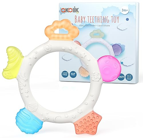 akolik Beißring für Babys, Beißring Baby Beißspielzeug aus Silikon, BPA-frei Zahnungshilfe Baby, Zahnen Baby Spielzeug, Leicht zu Greifling Beissring Baby für 3+ Monate Babys