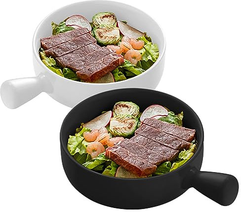 Bowl,2pcs Tazones Para Desayuno,660 Ml Cuencos Sopa,Sopera De Porcelana Con Asas,Cuencos De Postre,Cuencos Para Cereales,Tazas De Sopa Con Asa,Ensaladera,Tazones De Consomé Cerámica(Negro+Blanco)
