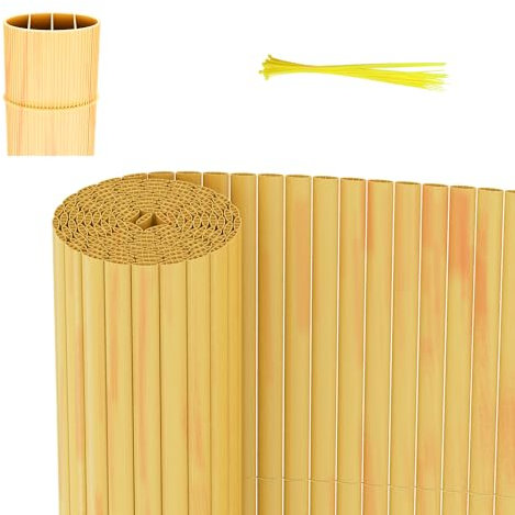 Gimisgu PVC Sichtschutzmatte Sichtschutzzaun, Wetterfest, Balkon Sichtschutz mit Kabelbindern, Verdreifachen Verstärkung Balkonverkleidung Windschutz, 100 x 600cm, Bambus