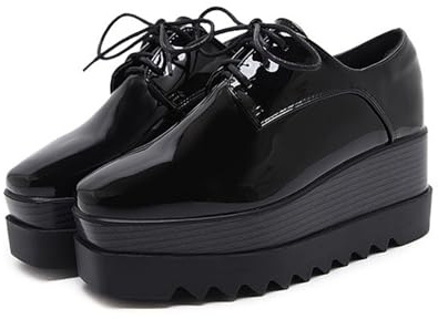 TOSOFT Zapatos Oxford Con Plataforma Negra For Mujer Cómodos Y Elegantes De Charol Informales For Negocios Cuñas For Caminar Zapatos Oxford Zapatillas De Deporte (Color : Black, Size : 38)