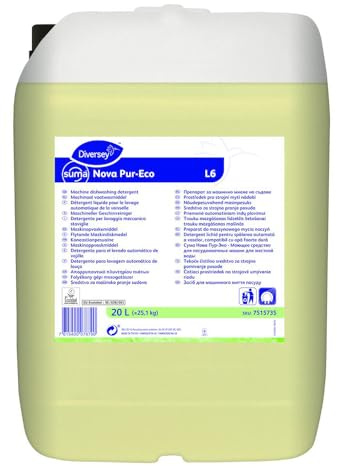 Suma Nova Pur-Eco L6 20L - Detergente liquido ecologico per lavaggio meccanico stoviglie per acque da medio-dure a dure, privo di cloro e NTA