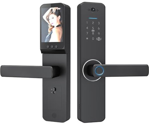 Splenssy WIFI Smart Lock with 120° Wide-angle Camera and Smart Doorbell Keyless Entry Door Lock Handle Aluminum Alloy Biometric Door Lock App Remote Operationfor 35-60mm Office Home Bedroom Door