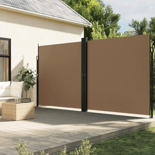 Tidyard Auvent Latéral Rétractable Taupe 220x1200 cm Protection de l'intimité et Vent, Paravent Store latéral, Abri Solaire Extensible Brise Vue pour Extérieur, Balcon ou Terrasse