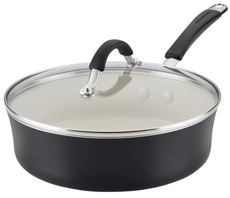 Rachael Ray Cucina Ceramic Nonstick Saute Pan with Lid, 3 Quart Non Stick Sauteuse Pan, Dishwasher Safe - Peppercorn