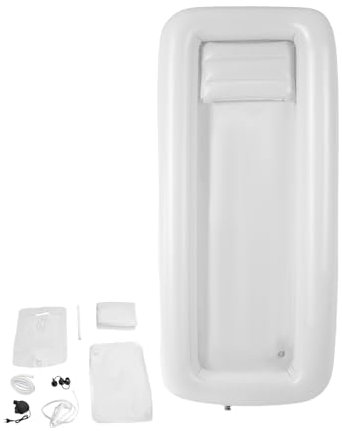 Aufblasbares Duschbadewannenset, Einfache Duschsystem am Bett, Badehilfe im Bett für Behinderte, ältere Menschen, Bettlägerig, Faltbare Badewanne mit Wasserbeutel & Luftpumpe (Weiß)