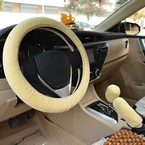 ZEPIQOR 3 Pcs Couvre Volant de Voiture en Peluche, Jaune, 38 cm