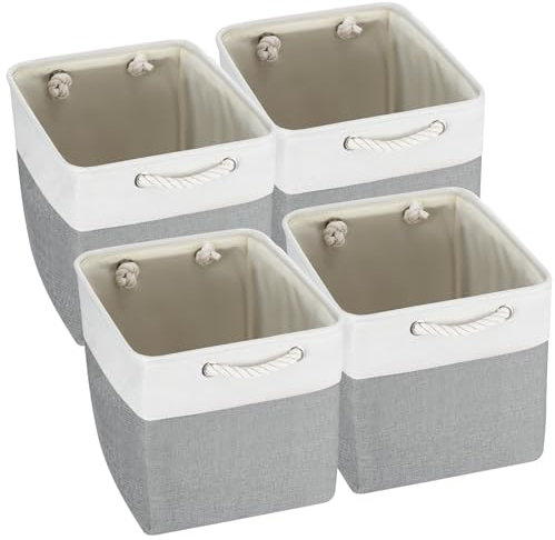 Trintion Foldable Storage Box Shelf Baskets with Handles Fabric Storage Baskets for Shelves Wardrobes and Closets Durable and Lightweight Home Organizer (Grey 33x33x38cm, 4)