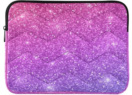 Fundas para ordenador portátil con purpurina morada y rosa, bolsa hinchada para laptop, funda impermeable para laptop, bolsa para laptop para adolescentes y niñas