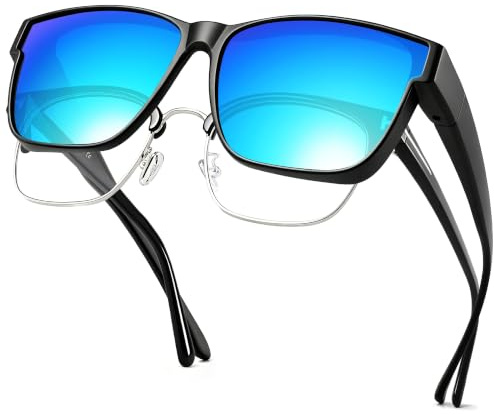 URUMQI Night Driving Glasses, Anti Glare Night Vision Fit Over Glasses for Men Women, Polarised Wrap Around TAC Yellow Lens Headlight Glasses for Nighttime/Rainy/Foggy/Cloudy