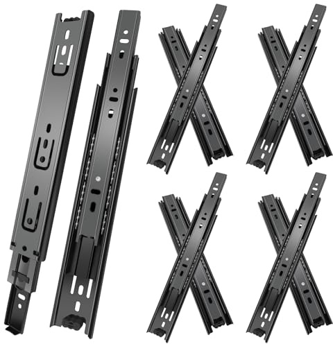 JI2OOYI glissières de tiroir 4 paires (8 pièces),25cm glissiere pour tiroir,coulisse tiroir avec roulements à billes, montage latéral,extension complète, capacité de charge 45 Kg,noir