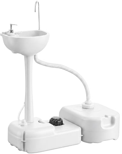 Outsunny Portable Camping Sink with Wheels, Maunal Foot Pump | Soap Dispenser, Hand Wash Basin, 17L Running Water, 24L Wastewater Tank, Cold Water Only, Outdoor Picnic Events Gatherings