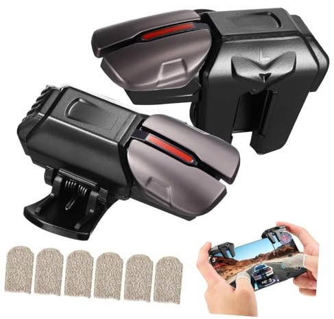ASAKKURA Set Trigger Gioco Mobile con 3 Paia Guanti Dita e 1 Paio Grilletti Controller Touchscreen Antivibrazione con Clip Elastica Antiscivolo Compatibile Smartphone con Custodia