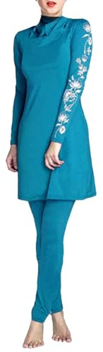 Celanisai Costume Da Bagno Musulmano Per Donne, 3 Pezzi, Burkini A Maniche Lunghe Con Hijab, Protezione UV, Materiale Traspirante E Ad Asciugatura Rapida, Colore Celeste, Taglia 3XL