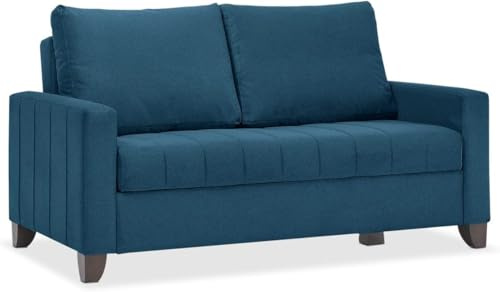 EVERGREENWEB 2-sits bäddsoffa konverterbar till dubbelsäng 140 x 190 cm, ryggstöd med par utdragbara kuddar, mjukt blått vadderat tyg, smala armstöd, träfötter