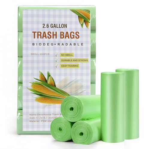 200 Stück Biomüllbeutel 10L Biomülltüten, Kompostierbare Müllbeutel Stärkebasiertes Material Biologisch Abbaubarer Müllsack für Küche, Büro, Wohnzimmer 45 x 50 cm, Grün