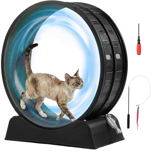 LEADZM Ruota da esercizio per gatti 80 cm - Ruota per gatti per gatti fino a 15 kg - Connettore per binari in plastica, resistente ai graffi, stabile e silenzioso (nero)