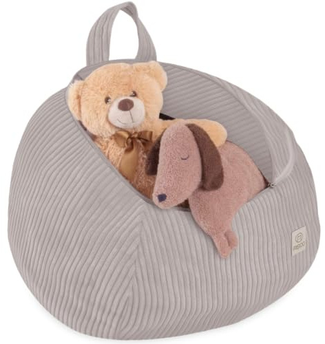 MISIOO Organizador de peluches para habitación infantil – Almacenamiento de juguetes y bolsa de frijoles en uno – Tamaño S – Lavable con cremallera – Funda para puf infantil – Beige