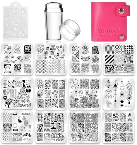 Biutee Nail Stamping Plates Set 12pcs Nail Plates 1stamper 1scraper 1storage bag Nail plate Template Image Plate Stencil Nails Tool