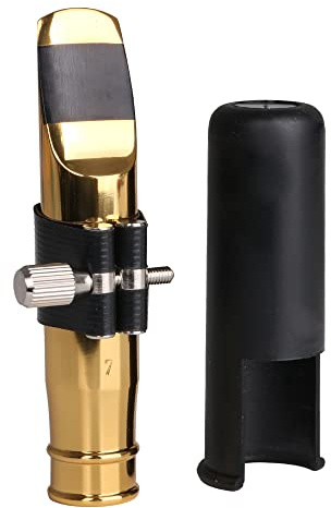 Yibuy Jazz - Bocchino per sassofono tenore E piatto, con cappuccio in pelle sintetica 10.6x3.5cm/3.18x1.05Inch(LxW) Oro 7#