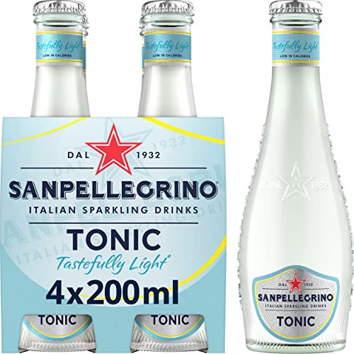 San Pellegrino Italian Sparkling Drinks Light Tonic Water Glass 4x200ml | 33 kCals per Bottle