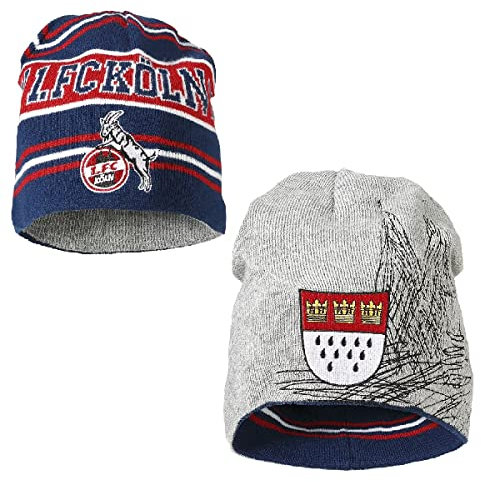 1. FC Köln Wendebeanie - Stadtwappen - Wendemütze Beanie Mütze - Plus Lesezeichen I Love Köln, Einheitsgröße