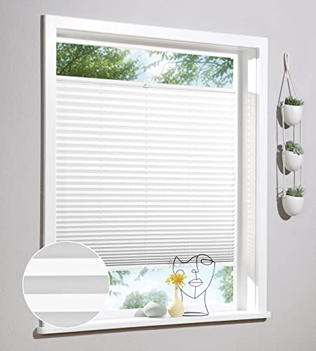 Deco Home | Plissee nach Maß, Personalisierbare Plissees mit & ohne Bohren, Sichtschutz Fenster, Faltrollos | Weiß