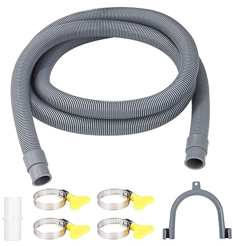 jutyum Polypropylène (PP) Rallonge de tuyau d'évacuation/de vidange pour machine à laver 1 m Lave-vaisselle Tuyau universel avec raccords et 4 colliers de serrage et un coude de maintien