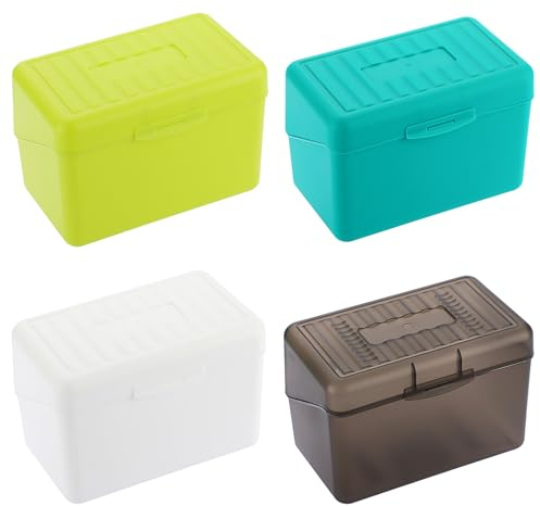 BSTKEY Karteikartenhalter, Rezeptkarten-Box, 4 Stück, Karteikartenbox, Aufbewahrungs-Organizer für 10 x 15 cm Karteikarten-Rezept, Weiß, Grau, Grün, Gelb (keine Karten)