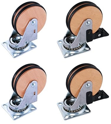 M.PASCUAL - Pack 2 unds Rueda Haya banda doble sin freno + 2und Rueda con freno | 75mm | Marron (75mm)