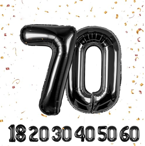 Globos de 70 cumpleaños,Negro 70 pulgadas Globo número, 70 decoraciones de Globo número cumpleaños para hombre y mujer, Globo inflable de lámina de Negro 70