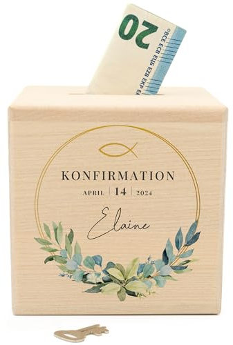 Geschenkfreude Spardose mit Gravur personalisiert - tolle Geschenke für die Konfirmation - Name und Datum - Geschenkideen zur Konfirmation für Junge und Mädchen