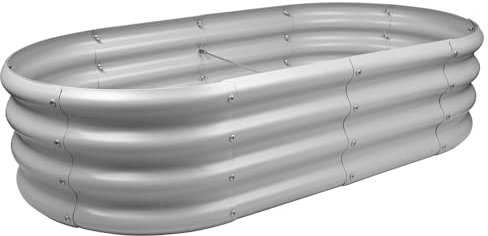 Harbour Housewares Raised Garden Bed - Silver - 120 x 60cm - Rounded - Bottomless Metal Raised Bed Galvanised Steel Planter Box for Growing Outdoor Plants, Vegetables, Flowers and Herbs