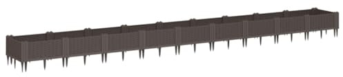 vidaXL Odlingslåda med piggar brun 362,5x42,5x28,5 cm PP, odlingslådor, hög odlingslåda, upphöjd odlingslåda, blomlådor, höga odlingslådor