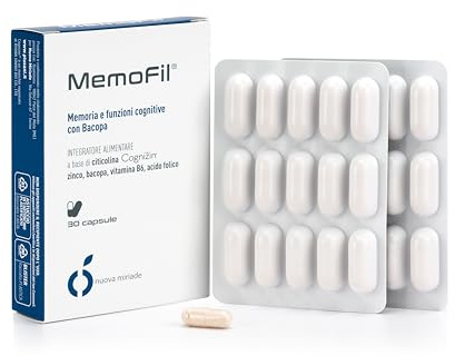Integratore nootropico per memoria e concentrazione con citicolina Cognizyn, vitamina B6 e bacopa, migliora l'attenzione e sostiene l'energia mentale- 30 capsule