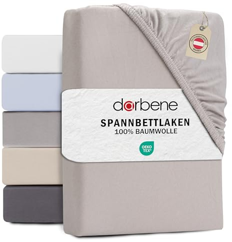 DarBene® Spannbettlaken 140x200cm Jersey Baumwolle, Bettlaken 140x200, Leintuch, Matratzenbezug Oeko-TEX zertifiziertes Spannbetttuch 140x200 cm, Spannleintuch 140x200, Bettbezug, Hellgrau