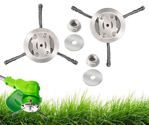 JAMSSOW 2 Pcs Steel Wire Grass Trimmer Head, 6 inchs Universal Solid Steel Wire Brush Strimmer Head, Strimmer Attachments for Lawn Rotating Replacement Tool, Garden Moss Rust Weed Removal(3 Head)