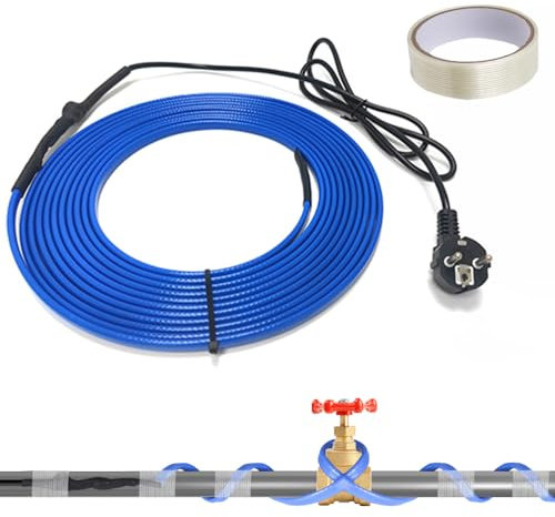 Hojalis 4M Frostschutz Heizkabel, 25W/M Heizkabel Mit Thermostat, Selbstregulierendes Heizkabel, Heizkabel Für Wasserleitung, Frostschutzkabel Mit 5M Glasfaserband,für Pflanzen,Wasserhahn