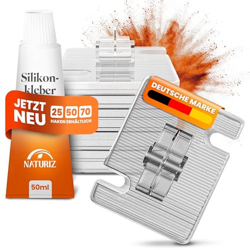 Naturiz® Klebehaken Outdoor wetterfest 25/50/70 Stück - zur Befestigung vom Katzennetz für Balkon ohne Bohren - Katzennetz Haken inkl. Silikonkleber (50 Haken)