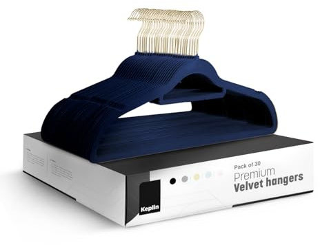 KEPLIN Grucce in velluto, confezione da 30 (41,5 cm), antiscivolo, con barra per cravatte e ganci a 360 gradi, per la casa, durevoli, robuste e salvaspazio (blu navy, confezione da 30 pezzi)